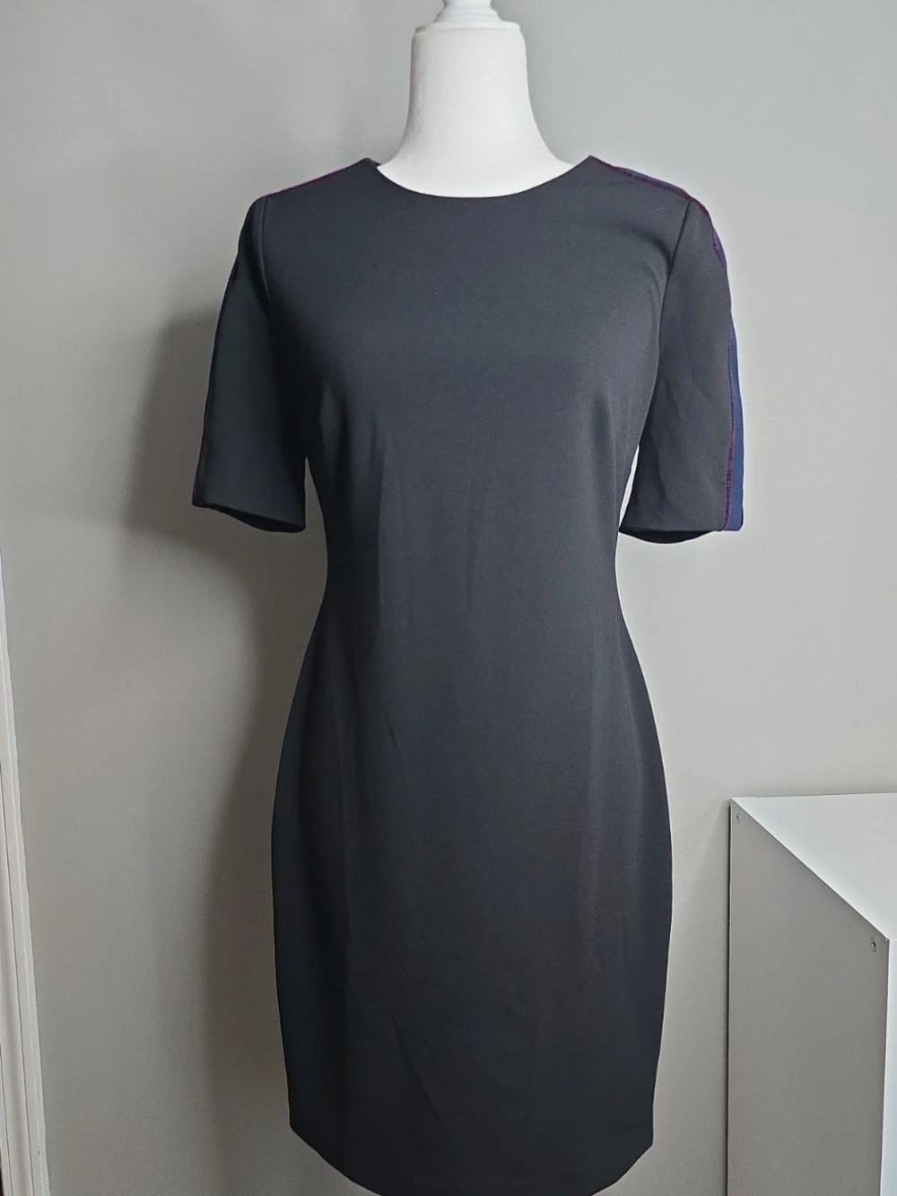 Tommy Hilfiger Black Midi Dress with Purple Side Stripe